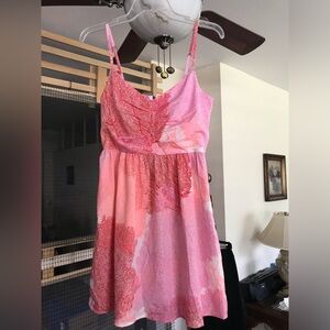 ROXY size M Pink Coral Print Spaghetti Strap Summer Dress